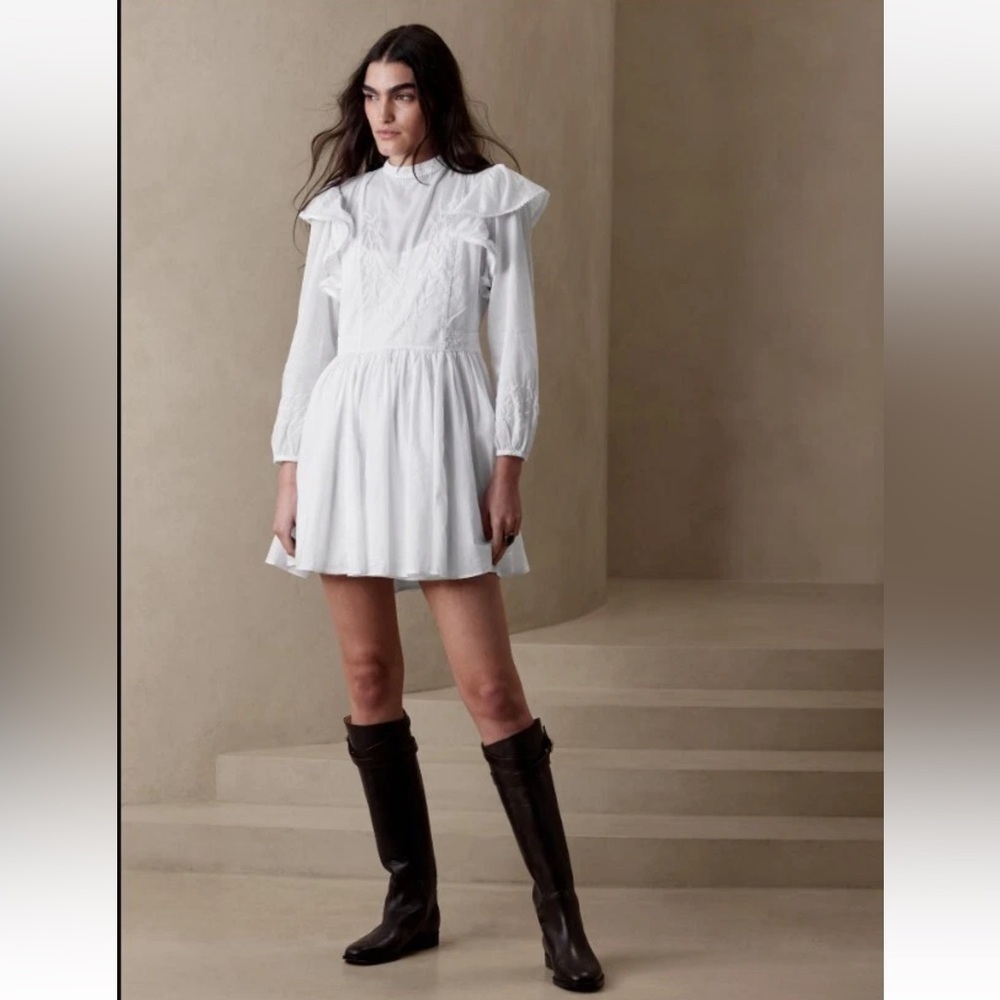 Banana Republic Esme Embroidered Mini Dress Medium white cotton Victorian dainty - Picture 3 of 16